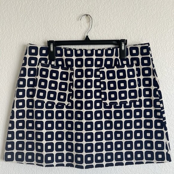 Boden Dresses & Skirts - Boden Size 14 Blue And White Geometric Print Mini Skirt Front Patch Packets
